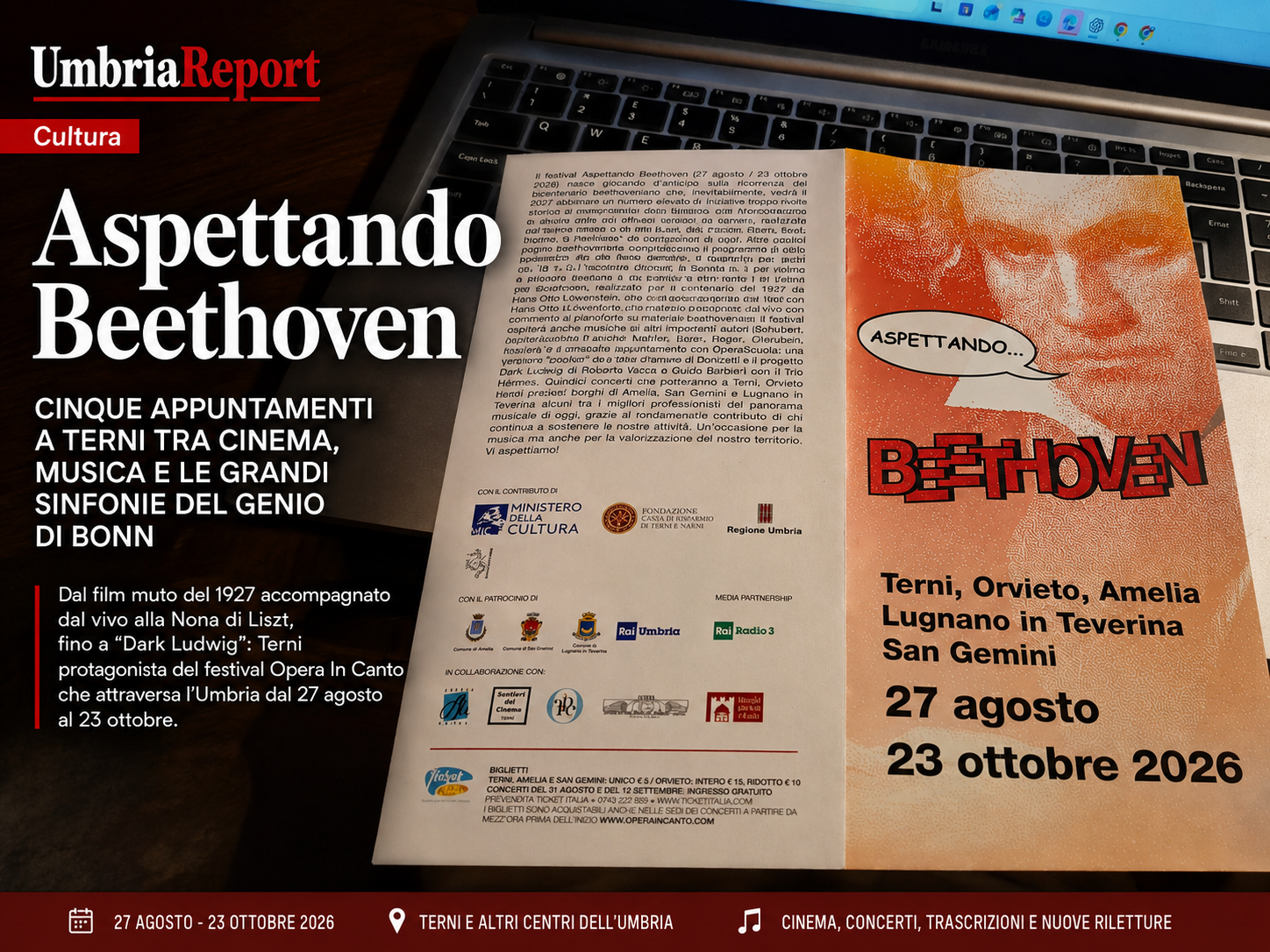 Locandina di Aspettando Beethoven 2026, Festival Opera In Canto in programma dal 27 agosto al 23 ottobre tra Terni, Orvieto, Amelia, Lugnano in Teverina e San Gemini.