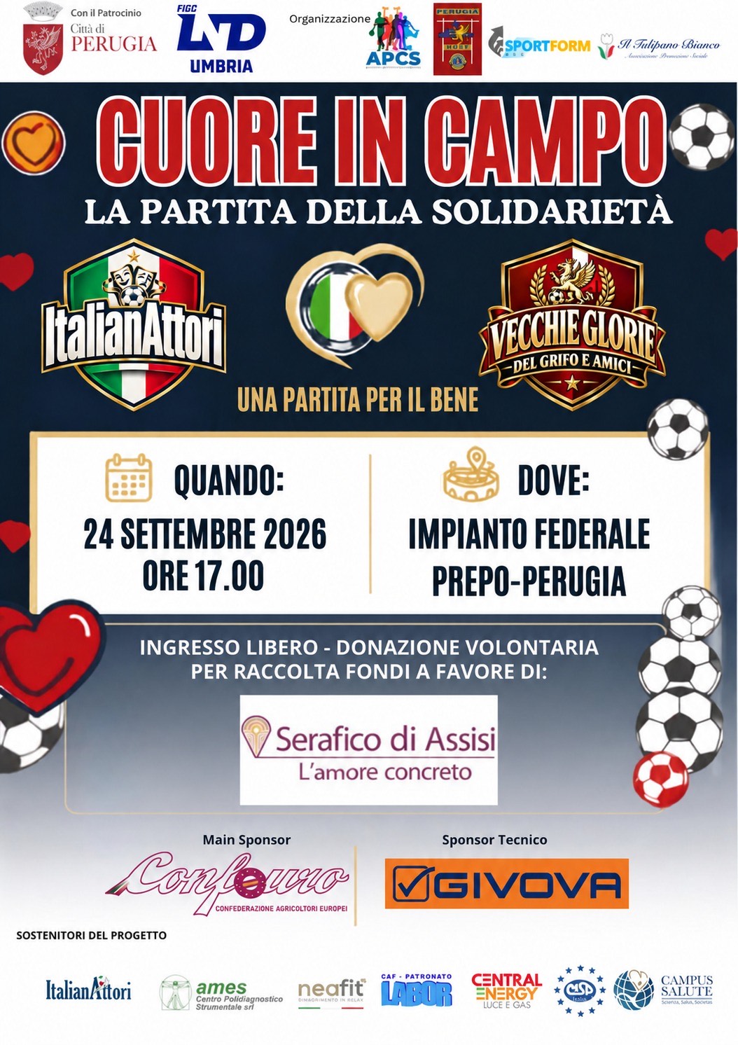 Cuore in Campo Perugia 2026, sport e solidarietà a sostegno del Serafico di Assisi