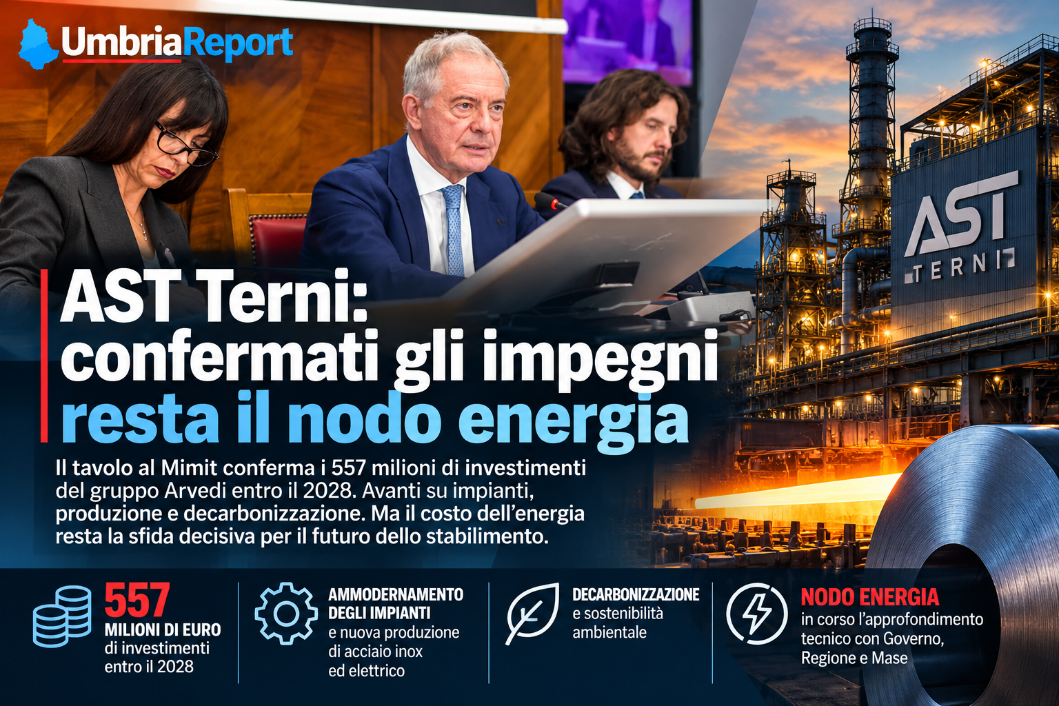 AST Terni, 557 milioni di investimenti e nodo energia al centro del tavolo al Mimit