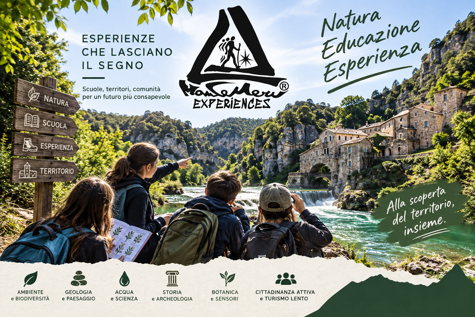 Studenti alle Gole del Nera durante un'attività di educazione ambientale tra il fiume e il paesaggio naturale di Stifone