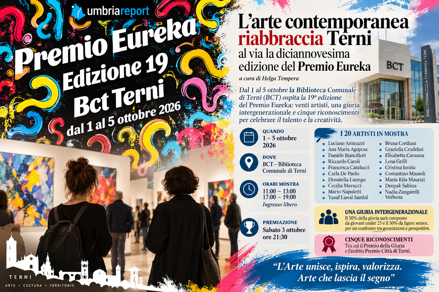 Locandina della diciannovesima edizione del Premio Eureka alla BCT di Terni, in programma dal 1° al 5 ottobre 2026.